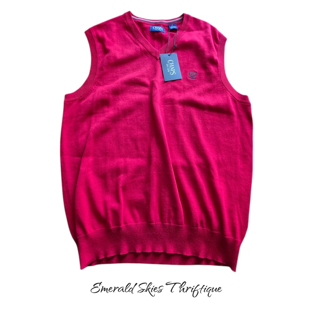 Chap's Men's Chaps Red Golf Sweater Vest Size Medium Preppy NEW free shipping